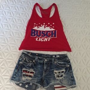 Miss Me Blue Jean Shorts with American Flag Accents